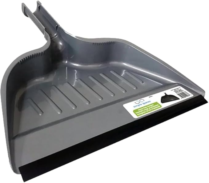 Edward Tools Simple Spaces Heavy Duty Plastic Dust Pan - Snap Attachment to Standard Brooms - Rubber Edge for Easy Sweep of Small Items (Silver)