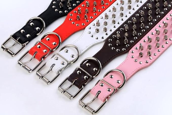 Serijoars Spiked Studded Dog Collar, PU Leather Dog Collar, Adjustable Pet Collars for Medium or Large Breed Pet (S, Red)
