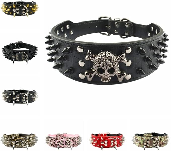 Serijoars Spiked Studded Dog Collar, PU Leather Dog Collar, Adjustable Pet Collars for Medium or Large Breed Pet (M, Pink5)