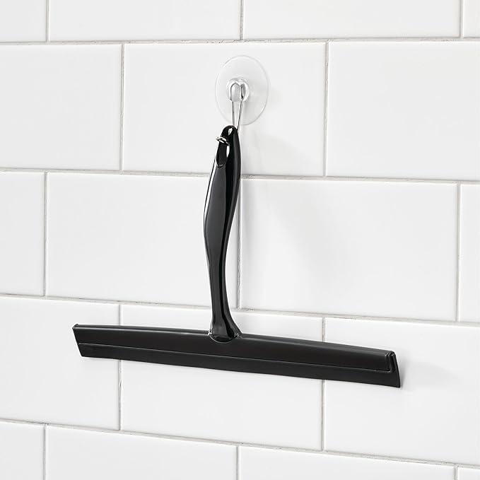 iDesign Bathroom Shower Squeegee with Wall Hook - Black/Clear
