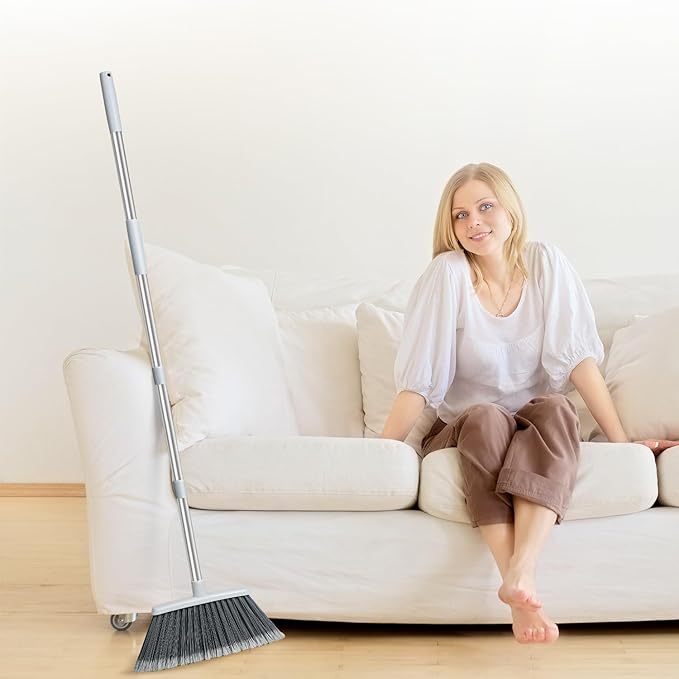 Broom, Outdoor Brooms for Sweeping Indoor, Adjustable 55" Pet Hair Removal Heavy Duty Broom for Floors Home Kitchen Garage Commercial Patio Industrial Snow (Pack of 1)