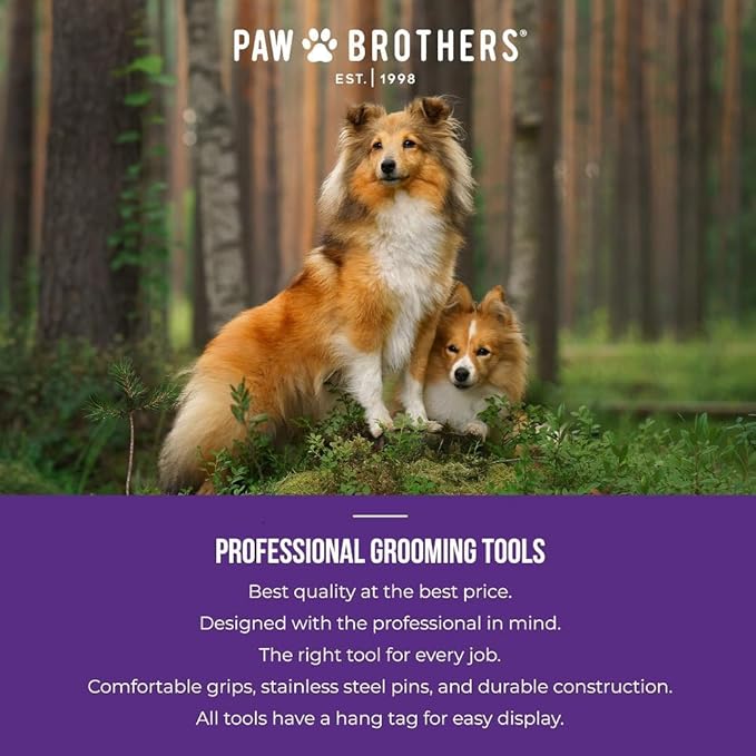 Paw Brothers Soft Pin Curved Slicker Brush for Dogs, Coated Tips, Maximum Coverage, Gentle on Skin, Size 3" x 5.5", Small