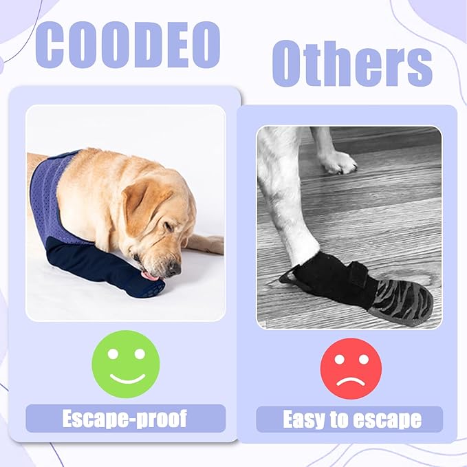COODEO Dog Socks to Prevent Licking Paws, Healing Boots & Paw Protectors with Non-Slip Bottoms for Wound Protection, Waterproof Sleeve Shoes for Licking(Purple,M_Left