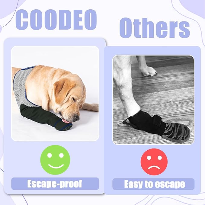 COODEO Dog Socks to Prevent Licking Paws, Healing Boots & Paw Protectors with Non-Slip Bottoms for Wound Protection, Waterproof Sleeve Shoes for Licking(Grey,L_Right