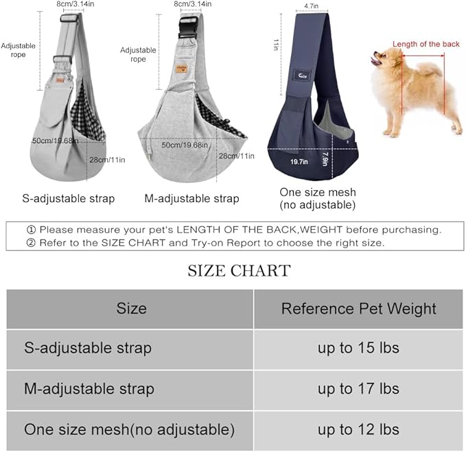 CUBY Dog and Cat Sling Carrier, Hands Free Reversible Pet Papoose Bag, Soft Pouch Adjustable, Suitable for Puppy Cats for Outdoor Travel (Blue, M-Adjustable Strap)