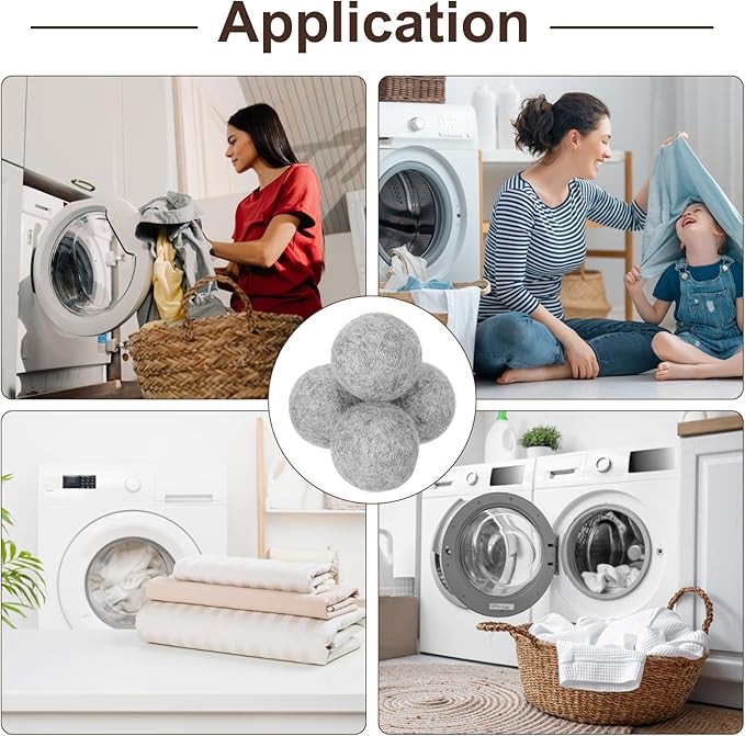 uxcell 6 Pcs Wool Dryer Balls, 2 Inches Wool Laundry Dryer Balls for Reducing Clothing Static and Wrinkles, Light Grey
