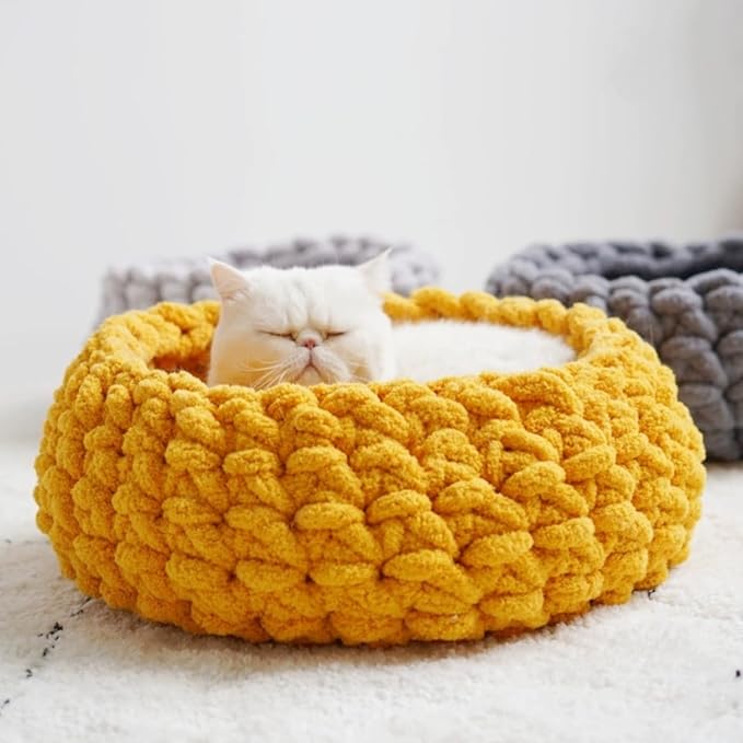 Cat Nest Bed – Premium Handwoven Washable Extra Soft Round Cave House for Indoor Kitten & Kitty, Small & Large (MapleLeaf Red,Large)