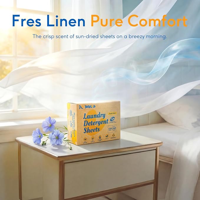 BellaLuce Laundry Detergent Sheets - Laundry Sheets, 240 Loads, Eco-Friendly, Plastic-Free, Fresh Linen Scent, Space Saving, Fast Dissolve & Hypoallergenic, Laundry Detergent for Home,Dorms,Essentials