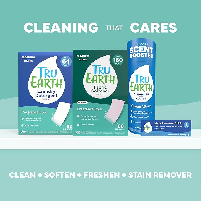 Tru Earth Fabric Softener Sheets | Original Eco-Strip Liquidless Detergent for Travel | 50 Sheets | Fragrance-Free