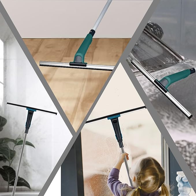 60" Professional Squeegee with Long Handle - Window, Shower & Floor Cleaner for Glass, Tile, Concrete, Mirror, Windshield, Bathroom, Car, Home & Garage