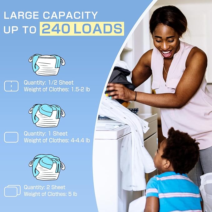 Soulink Original Laundry Detergent Sheets 240 Loads - Eco-Friendly, Plant-Based, Hypoallergenic, No Plastic Jug