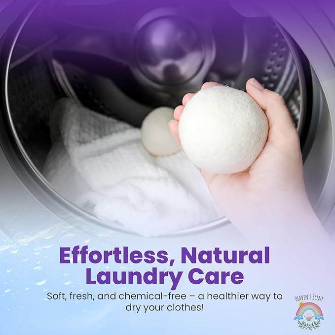 Heaven's Scent Wool Dryer Balls w/Essential Oils Bundle - Reusable, Organic, Handmade & Hypoallergenic XL Size | Eco-Friendly, Natural Fabric Softener | Ocean & Lavender Oil, White