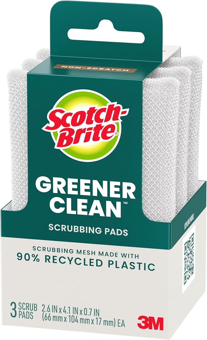 Scotch-Brite Greener Clean Dish Scrubbers, 18 Non-Scratch Kitchen Sponges, Best for Safe, Effective Cleaning of Nonstick Pots and Pans, Glassware, China, Tubs & Tile, Dishwasher Safe, Long-lasting