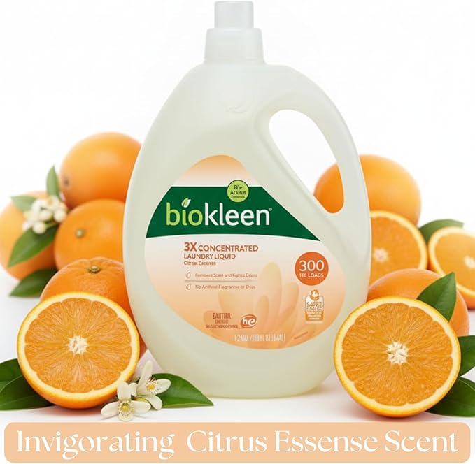 Biokleen Natural Laundry Detergent Liquid - 300 Loads- Eco Friendly Concentrated Plant Based Safe for Kids and Pets No Artificial Colors or Preservatives