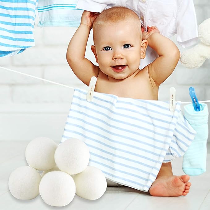 SnugPad Wool Dryer Balls XL Size 6 Pack, Natural Fabric Softener 100% Organic Premium New Zealand Wool, Chemical Free and Reduces Wrinkles, 1000+ Loads, Baby Safe, Saving Energy & Time, White 6 Count