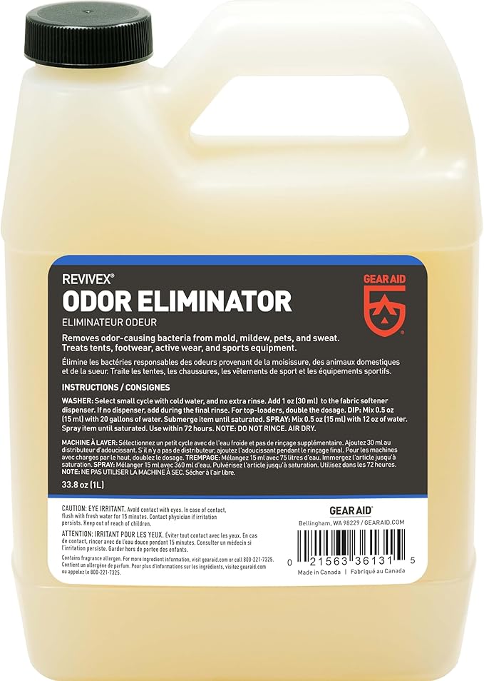 GEAR AID Revivex Odor Eliminator, All-Natural Formula for Removing Scents from Tents, Footwear and Sports Gear, 1 Liter (33.8 fl oz)