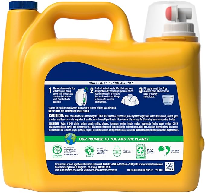 ARM & HAMMER Plus OxiClean Odor Blasters Fresh Burst, 128 Loads Liquid Laundry Detergent, 166.5 Fl oz