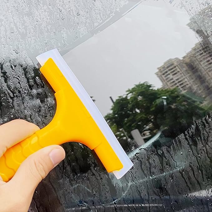 CCyanzi Silicone Blade Small Squeegee, Shower Glass Squeegee, Window Tint, for Window, Bathroom Mirrors, Shower Door and Car Windshield, 5.5x5.5inch, Yellow