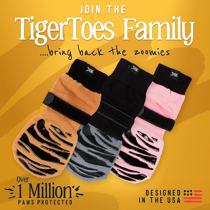 DOK TigerToes Premium Non-Slip Dog Socks for Hardwood Floors - Extra-Thick Grip That Works Even When Twisted - Prevents Licking, Slipping, and Great for Dog Paw Protection (Sassy Pink, Small)