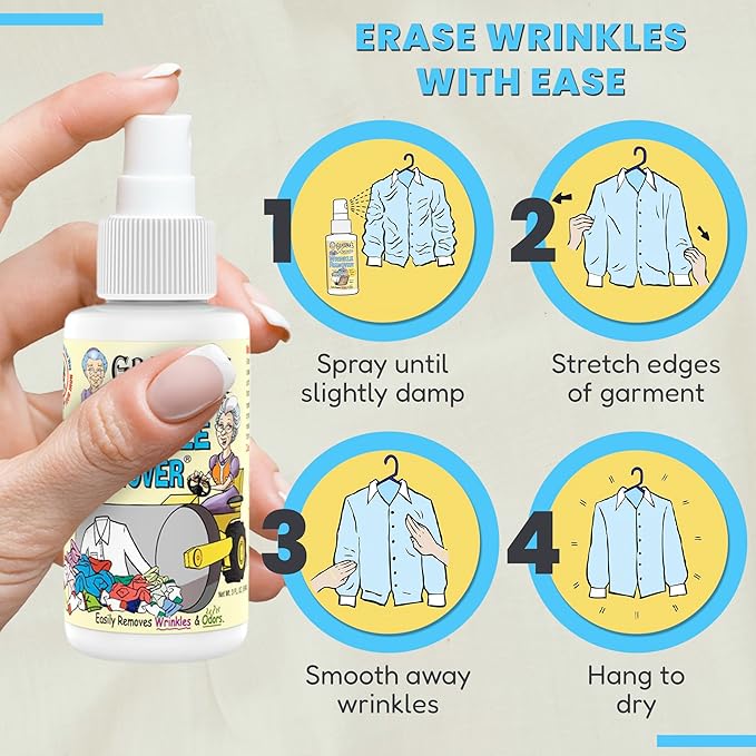 Grandma's Secret Wrinkle Remover Spray - Easily Removes Wrinkles & Odors - Wrinkle Release, Fabric Refresher Spray, Chlorine, Bleach and Toxin-Free - 3 Ounce