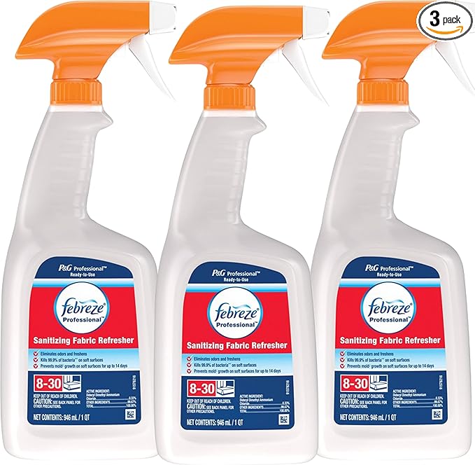Febreze Professional Sanitizing Fabric Refresher Spray, Eliminates Odors and Freshens with Light Fresh Scent, 32 Fluid Ounce (Pack of 3)