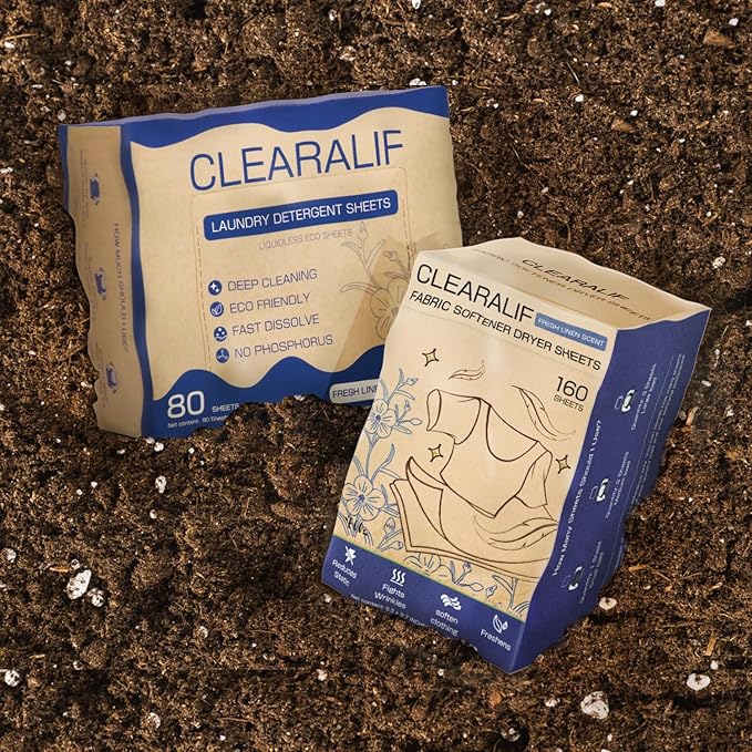 Clearalif All in One Laundry Detergent Sheets Kit, Fresh Linen Scent, 160 Loads Laundry Sheets + 160 Drying Sheets, Laundry Set Great for Travel, Softener Sheets Eco Package Friendly & Hypoallergenic