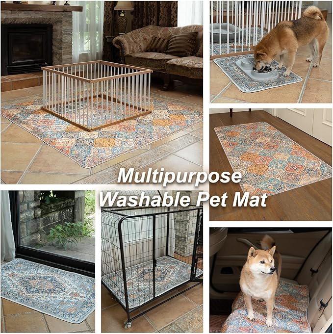 nunubaby Washable Pee Pads for Dogs, Stylish, Non-Slip and Leak-Proof Pee Pads. Reusable Potty Pads for Dogs for Crates and Floors.(Brown/Multi, 31" x36")