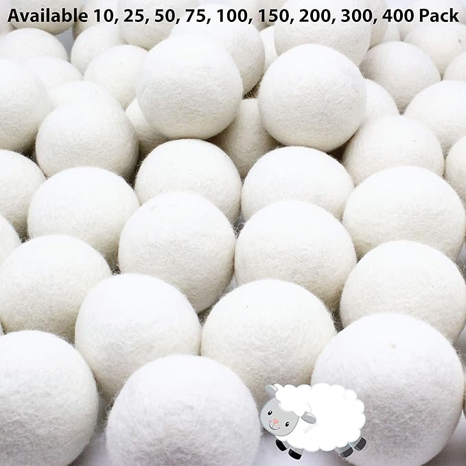 Wooland Wholesale Bulk Laundry XL Premium Wool Dryer Balls - 100% New Zealand Organic Wool Natural Fabric Softener for Sensitive Skin, Babies (10 Count)