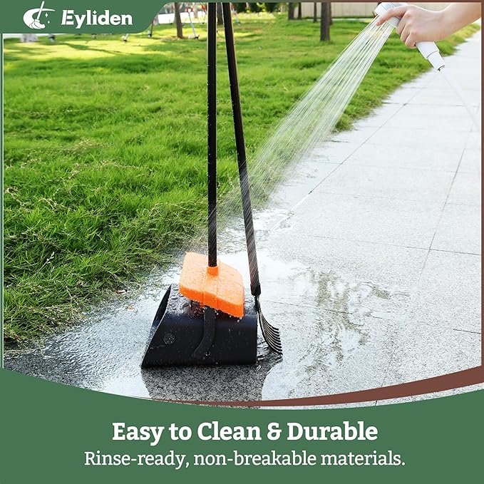 Eyliden Pooper Scooper Broom Set, Include - Dustpan with Lid, Rake, Broom, 35 Waste Bags, 46" Adjustable Long Handle - Yard Lawn Garden Dog Pooper Scooper Leaf Rake, Dust Pan and Broom Combo