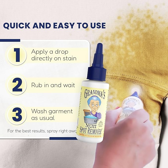 Grandma's Secret Spot Remover - Chlorine, Bleach and Toxin-Free Stain Remover - Stain Remover for Clothes - Fabric Stain Remover Removes Oil, Paint, Blood and Pet Stains – 2 Ounce
