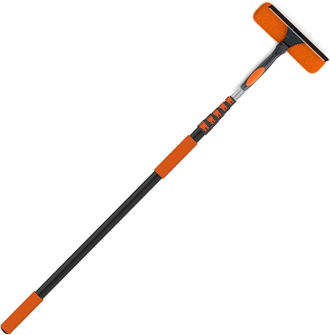 30FT Window Squeegee with Extension Pole, 2-in-1 Squeegee for Window Cleaning, Professional Cleaning Kit for Home with 24FT Telescoping Pole for Outdoor Indoor Use