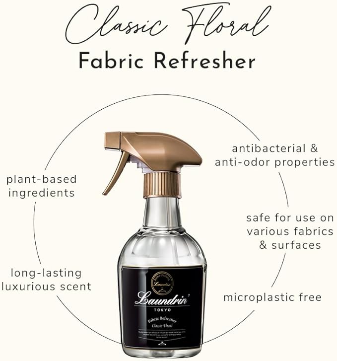 Laundrin Fabric Refresher Spray, Pet Odor Eliminator for Home, Room Essentials Fabric Spray, Odor Removal for Mattress, Curtain, Sofa, Carpet, Furniture, and Bedding - 300ml, Classic Floral