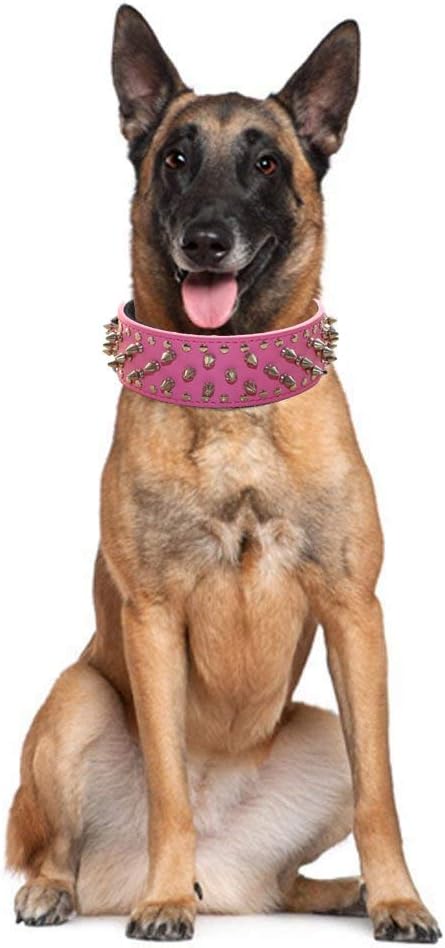 Serijoars Spiked Studded Dog Collar, PU Leather Dog Collar, Adjustable Pet Collars for Medium or Large Breed Pet (XL, Black)