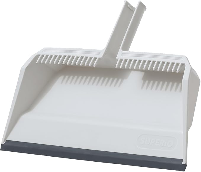 Superio 3-Pack Wide Plastic Dustpan with Comb - 16" Wide, Rubber Lip, Broom Handle Clip, White