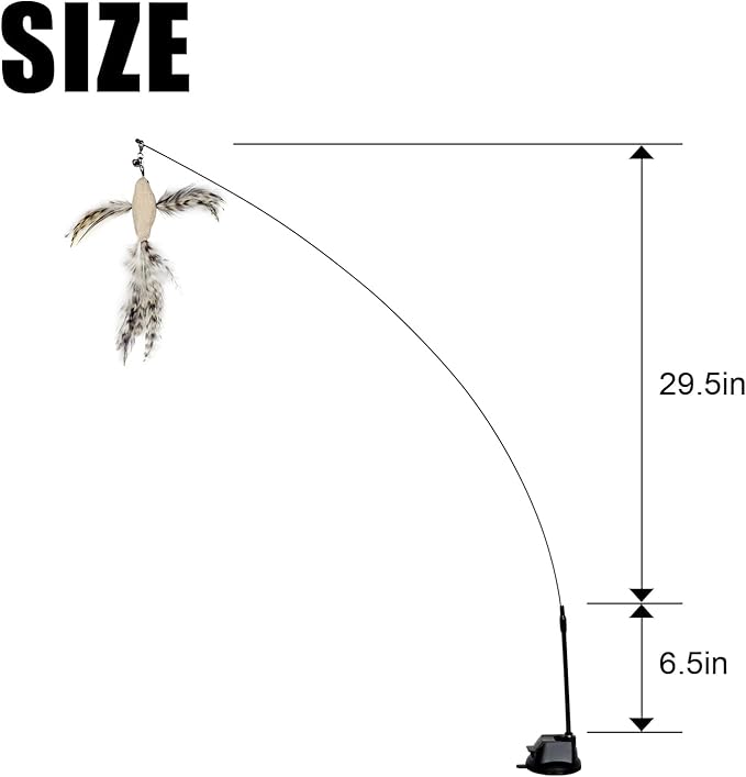 TTcat Cat Feather Toys Suction Cup,2 Cat Wands,8Pcs Birds and Insects Dragonfly Grasshopper Simulation Feather Refills with Bells, Interactive Toys for Indoor Cats and Kitten.