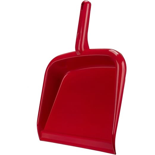 SPARTA Large Handheld Dustpan with Hanging Hole, Heavy-Duty Plastic Dustpan with Wide Lip for Countertops and Surfaces, Plastic, 10 Inches, Red