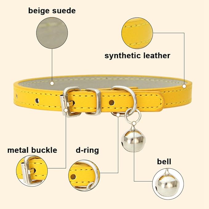 Brown Small Dog Collar with Bell, Soft Pu Leather Cat Collars Adjustable Buckle for XXS XS Extra Small Medium Tiny Female Male Boys Girls Pets Dogs Kitten Teacup Yorkie S