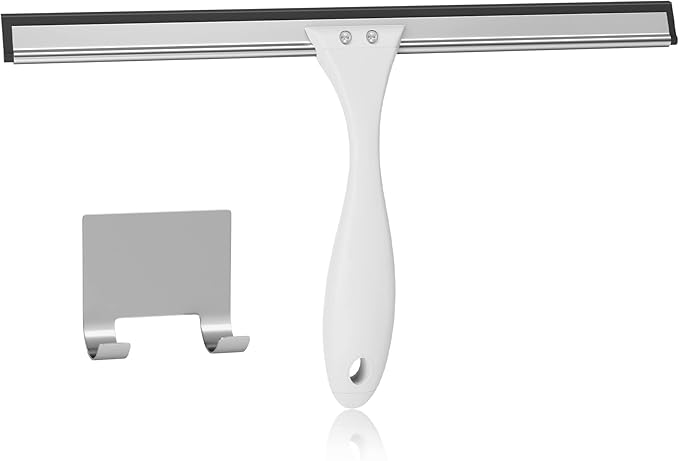 AmazerBath Squeegee for Shower Glass Door, Shower Squeegee for Glass Doors - All-Purpose Squeegee with Hook for Shower Doors, Windows, Mirrors, Tiles and Car Glass, 12 Inches