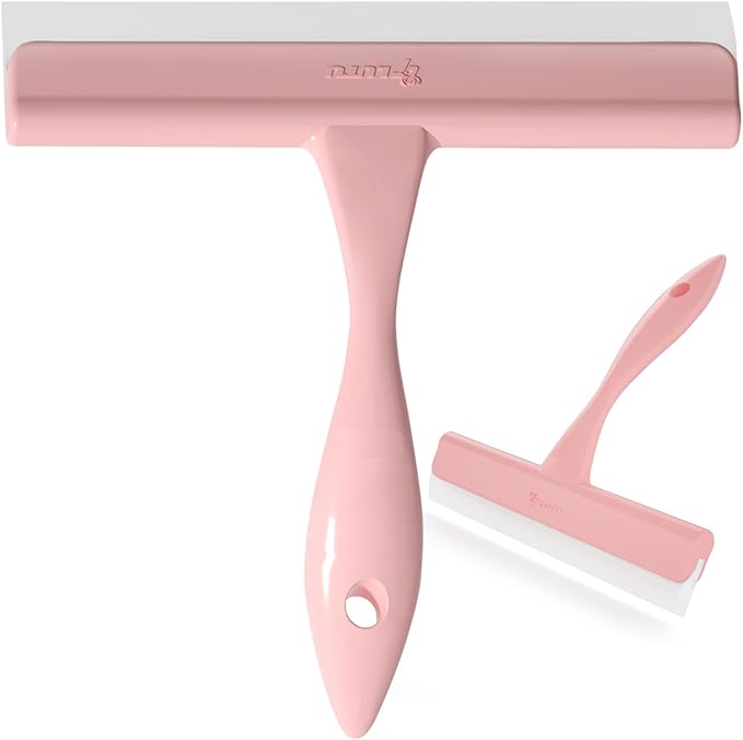 5" Silicone Shower Squeegee for Glass Doors & Car Windows - Small & Mini Size Streak-Free Cleaner, Bathroom, Mirror, Tile Scraper - Compact Pink with Hanging Hole, Kitchen Safe Water Blade