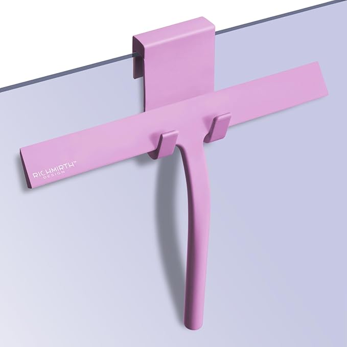 Shower Squeegee with Silicone Hook, 11" Inch Width All Purpose Squeegee Wiper for Shower Glass Doors Bathroom Mirror Tiles Car Window Cleaner Tool - Pink