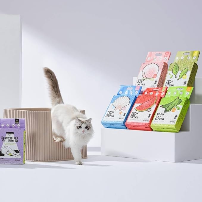 Tofu Cat Litter Natural Clumping Tofu Cat Litter, Fast Clumping and Easily Scoop-able 5.5lb/88oz 5 Scents - Peach, 8 Pack