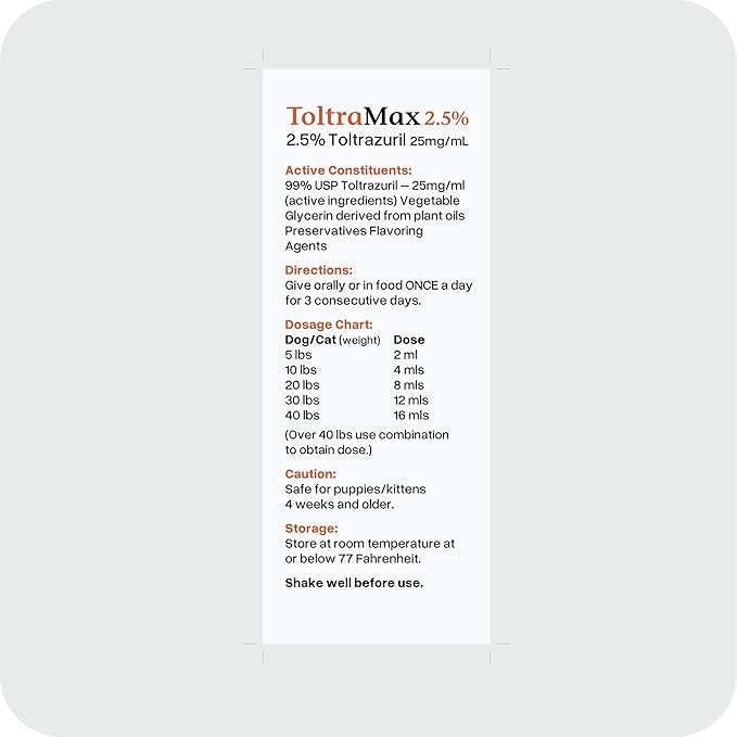 Toltrazuril 2.5% for Horses, Dogs, Cats, 120mL/4 Ounce, for Non-Food Chain Animals, Peanut Butter