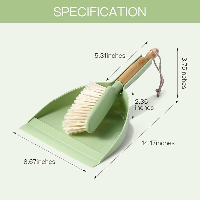 Dust Pan and Brush Set - Small Dustpan and Brush Set, Handheld Broom and Dustpan Set, Brush and Dust Pan Set for Car, Pet Care, Office, 14 x 8.7 inch, Green