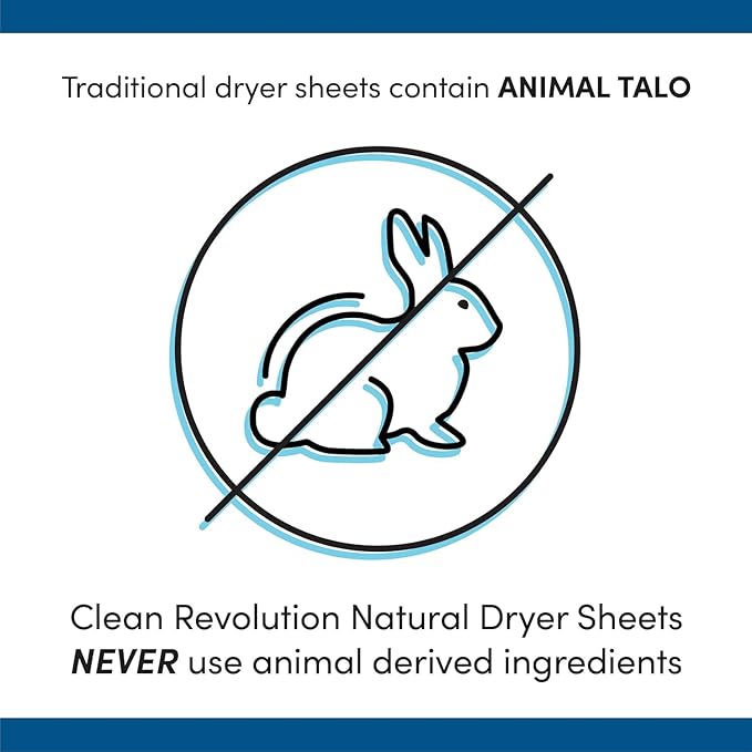 Clean Revolution Natural Fabric Softener Dryer Sheets, 80 Sheets, 160 Loads, Fragrance Free For Sensitive Skin, Made in the USA