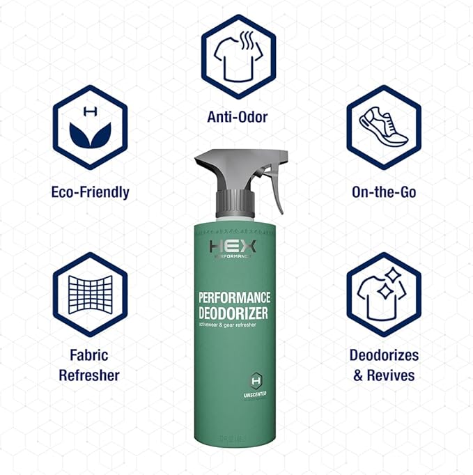 HEX Performance Deodorizing Spray, Unscented, 44oz (Pack of 2) - Awesome for Shoes, Gear, Activewear & Fabrics, Yoga Mats & Gym Equipment, Carpet, Pets, Odor Eliminator & Fabric Refresher Spray