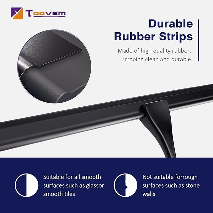 14'' Shower Squeegee, TOOVEM Squeegee for Shower Glass Door for Glass Doors, Windows, Bathroom, Car Windshield, Black