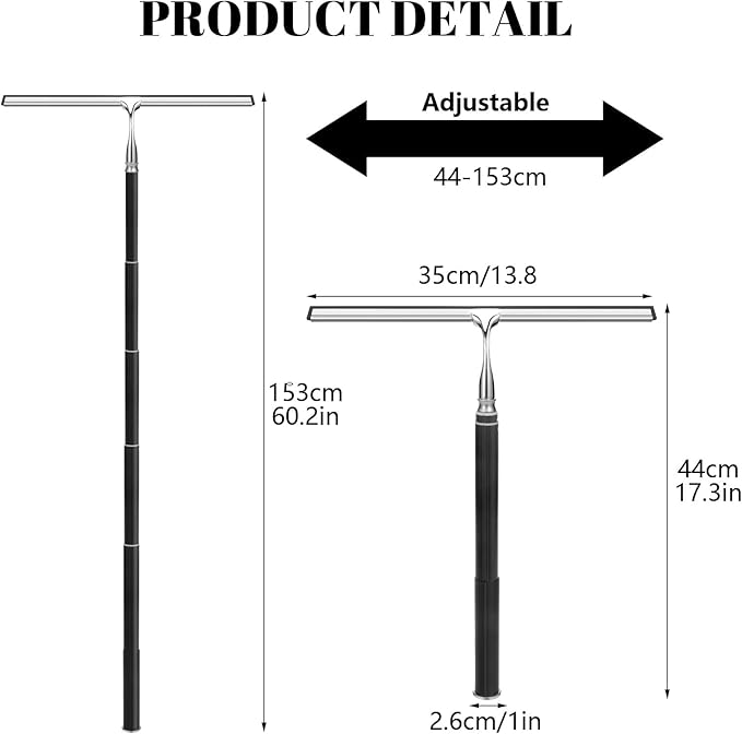 Shower Squeegee with Long Handle,Window Squeegee with Extension Pole Squeegee for Shower Glass Floor Squeegee, Telescoping Shower Squeegee for Glass Door, Tile Wall, Car,Floor