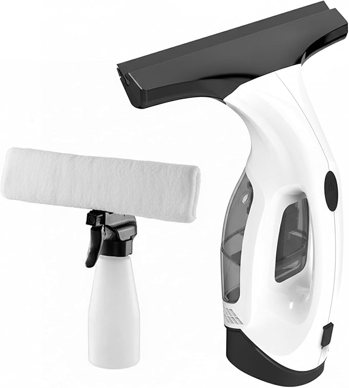 Cordless Window Vacuum Squeegee with Detachable Water Tank, 2000Pa Strong Suction, Rechargeable Glass Cleaner for Windows, Shower, Mirror & Tiles, Lightweight 2-in-1 Wiper with Microfiber Pad