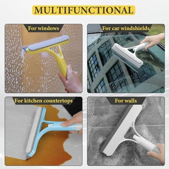 3 in 1 Spray Window Squeegee Cleaner Scraper, Window Squeegee Cleaner Tool with Spray Bottle for Shower Glass, Mirrors, Car, Home Window Cleaner Tool (Yellow)