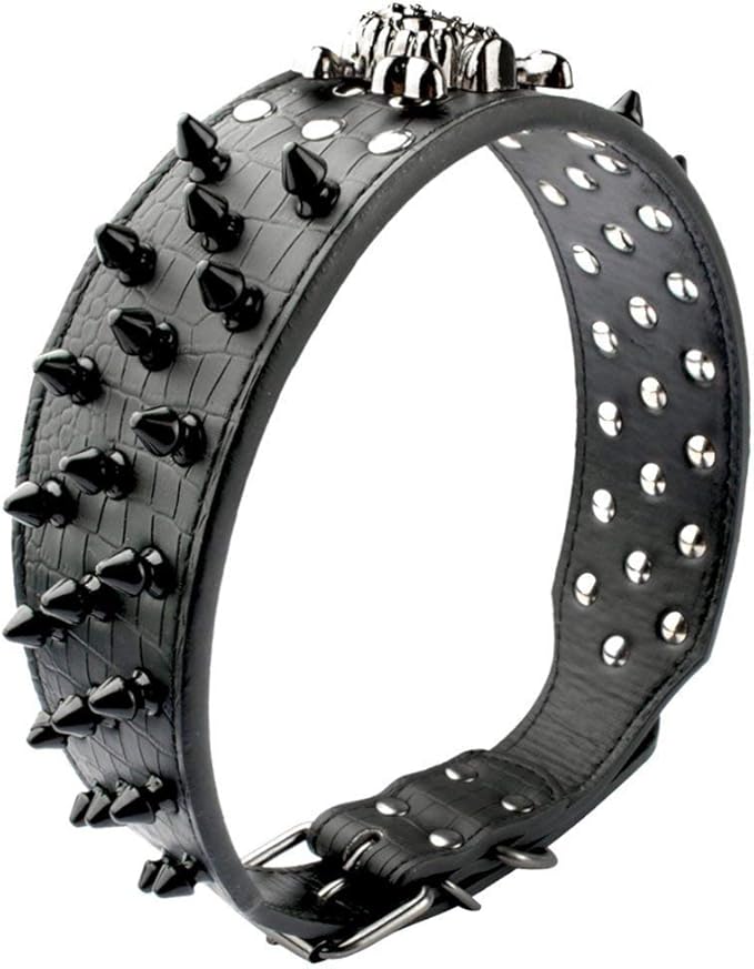 Serijoars Spiked Studded Dog Collar, PU Leather Dog Collar, Adjustable Pet Collars for Medium or Large Breed Pet (L, Red2)